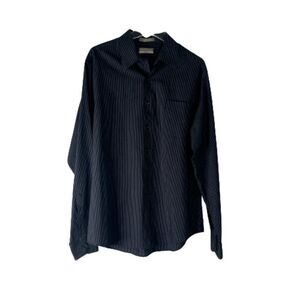 Van Heusen Broadcloth Mens Pinstripe Dress Shirt Black White M Medium